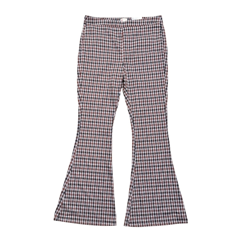 NEW SO Women Brown Houndstooth High Rise Pull On Flare Pants Womens XL NWT